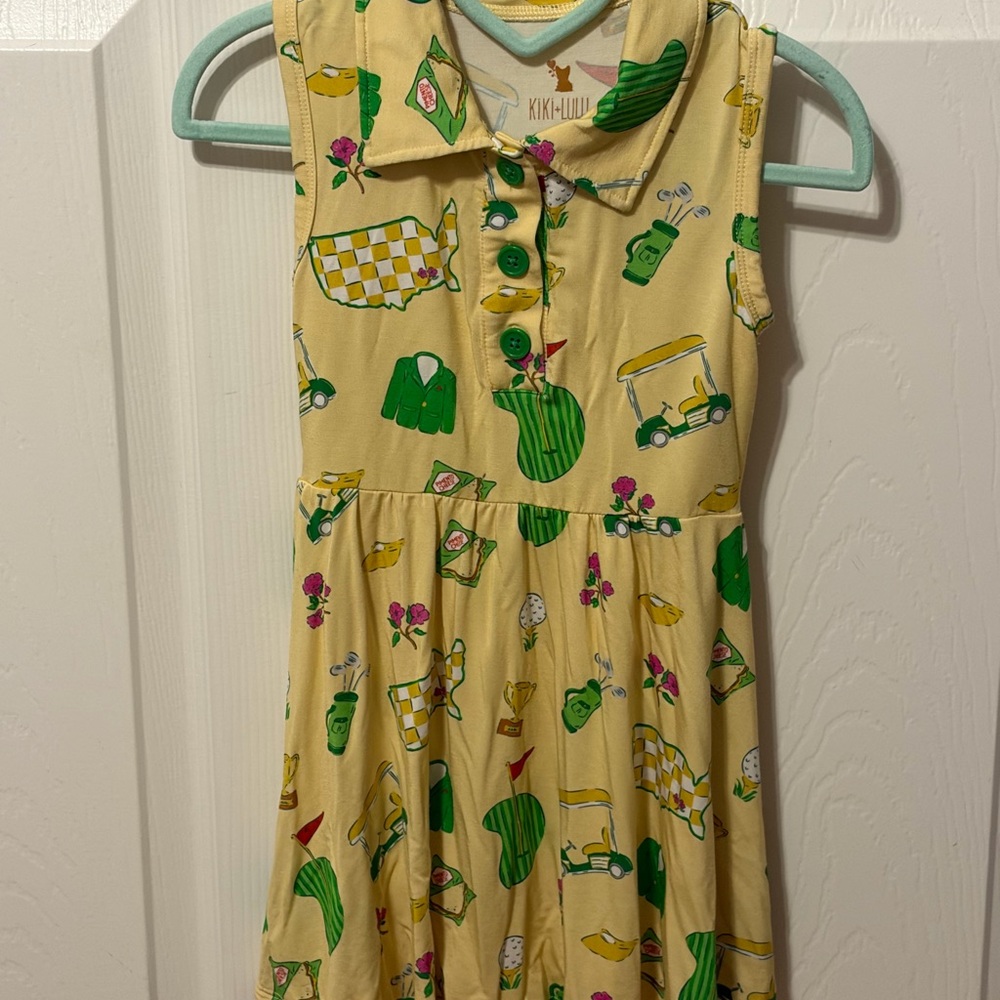 Kids Sleeveless Masters Print Dress - Green & Yellow